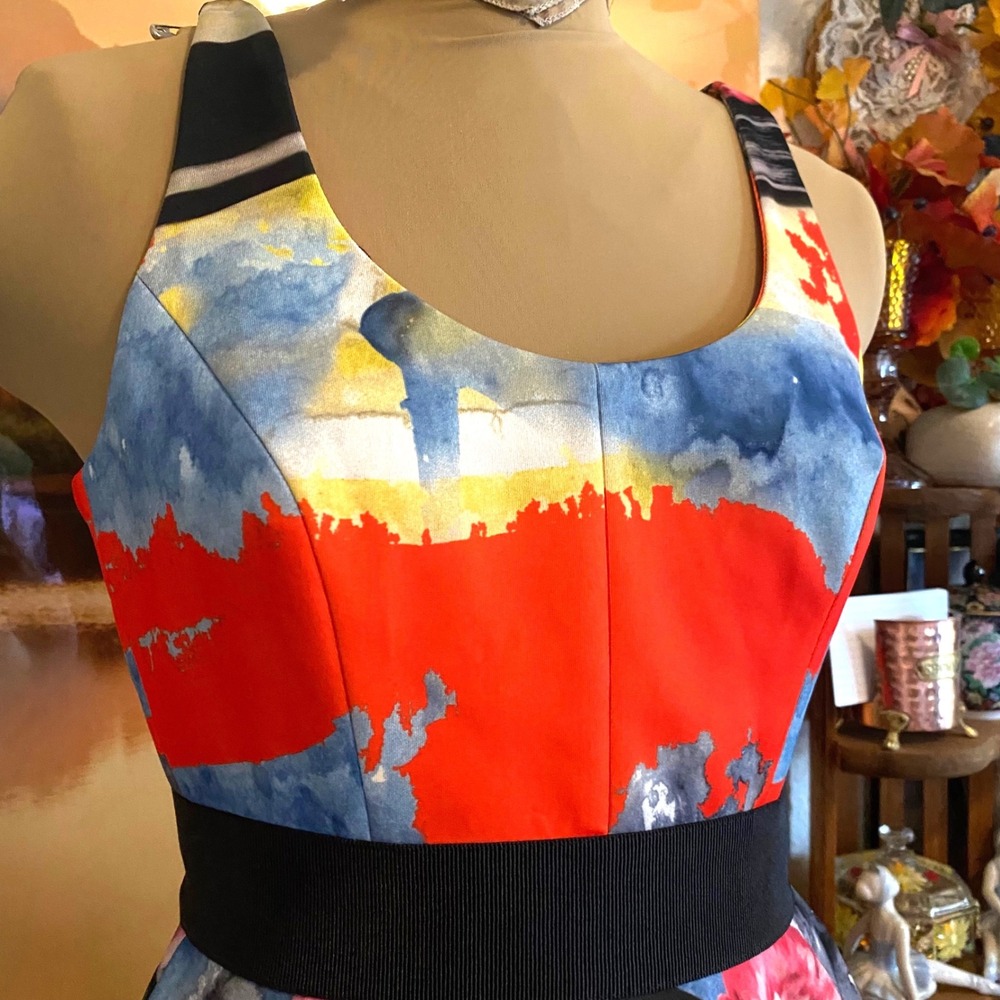 New Milly Scoopneck Circle Dress Art To Wear Abstract Floral Womens 0 Multi - Picture 5 of 10